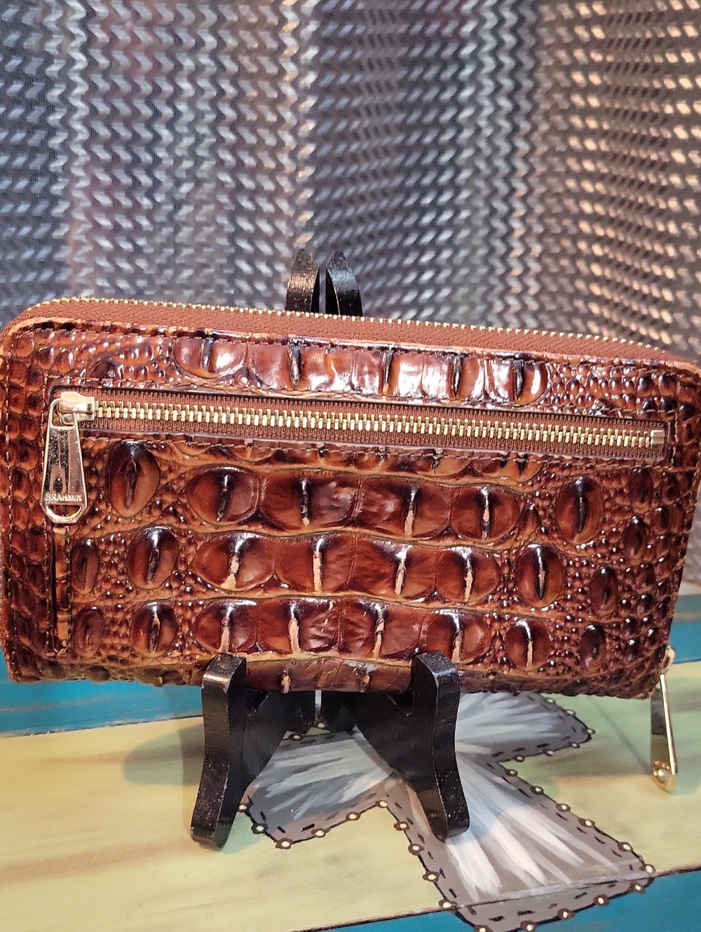 Brahmin Cognac Croc-Embossed Zip Wallet - Picture 4 of 5